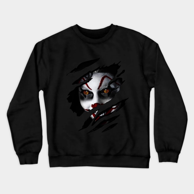 Scary Clown Shirt for Halloween Shirt tear illusion Crewneck Sweatshirt by soccer t-shirts